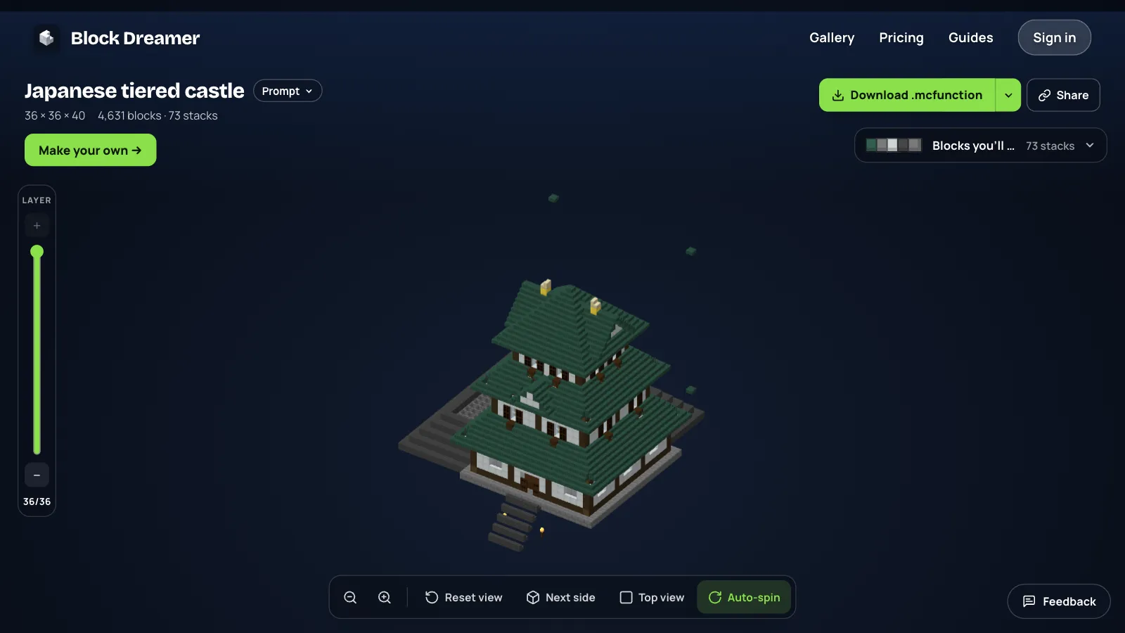 A Japanese castle with white walls and dark green tiered roofs on a stone base