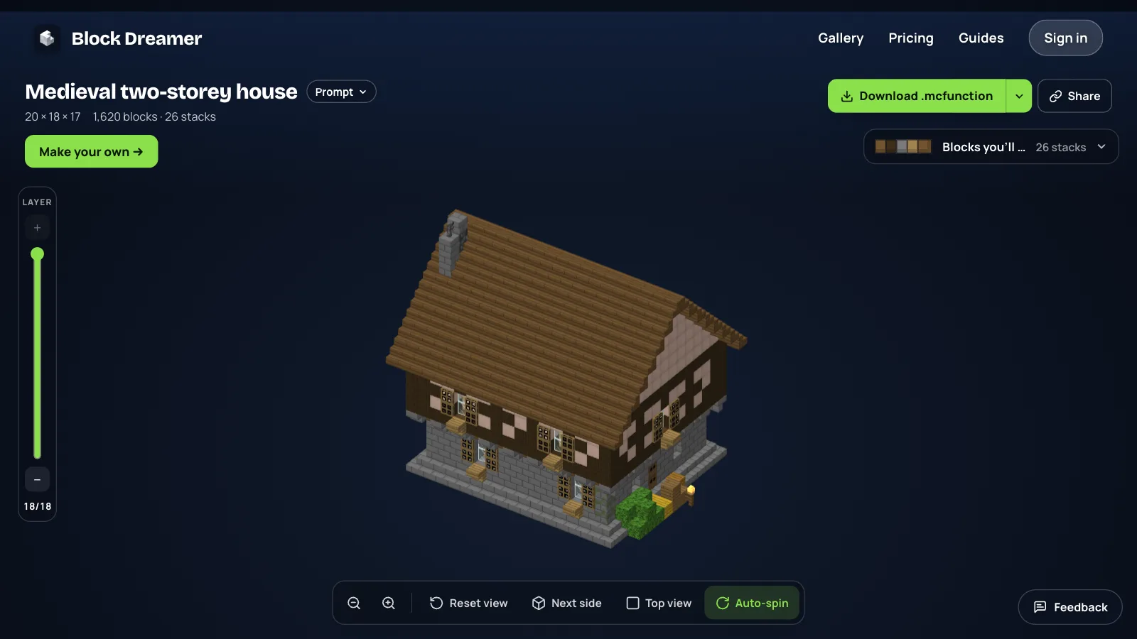 A two-storey medieval house with a stone ground floor, timber-framed upper floor and a spruce roof