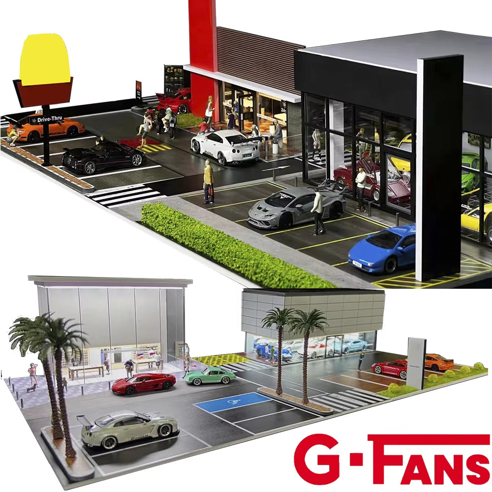 1:64 G Fans Car Dioramas Parking Lot Led Lights Vehicle Display Collection Display Usb Connector Car Store Models