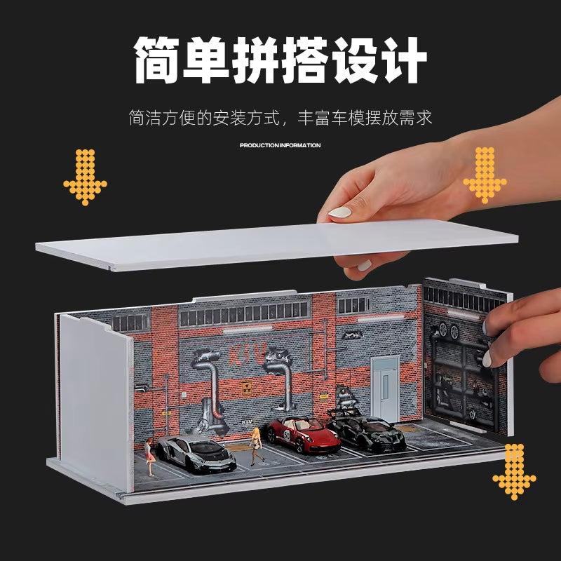 1/64 Simulated Parking Lot Model Miniature Scene Parking Lot PVC Assembly with Light Parking Space Model Display Frame