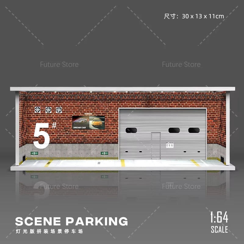 1/64 Simulated Parking Lot Model Miniature Scene Parking Lot PVC Assembly with Light Parking Space Model Display Frame