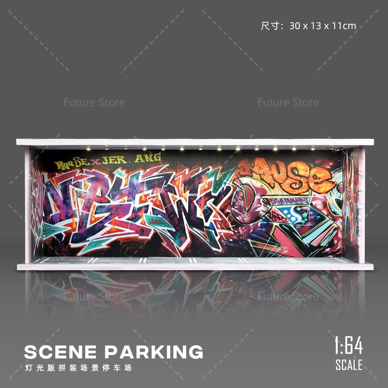 1/64 Simulated Parking Lot Model Miniature Scene Parking Lot PVC Assembly with Light Parking Space Model Display Frame