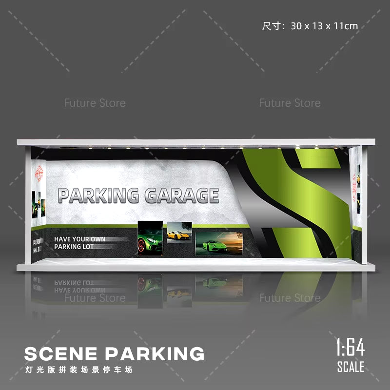 1/64 Simulated Parking Lot Model Miniature Scene Parking Lot PVC Assembly with Light Parking Space Model Display Frame