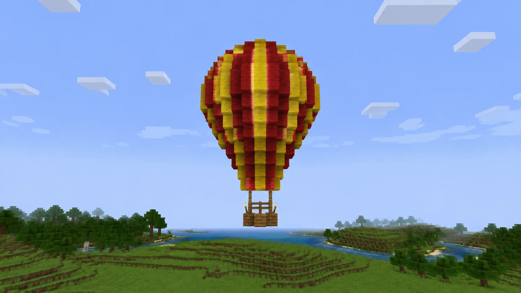 Hot-air balloon, an AI-generated Minecraft build