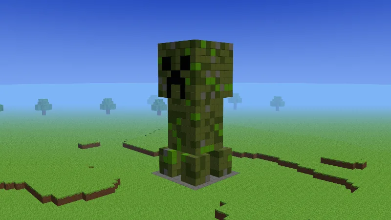 Creeper statue, an AI-generated Minecraft build