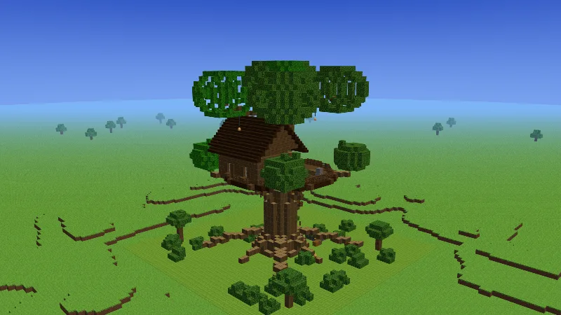 Giant treehouse, an AI-generated Minecraft build