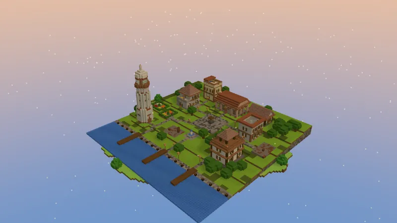 Harbor town, an AI-generated Minecraft build