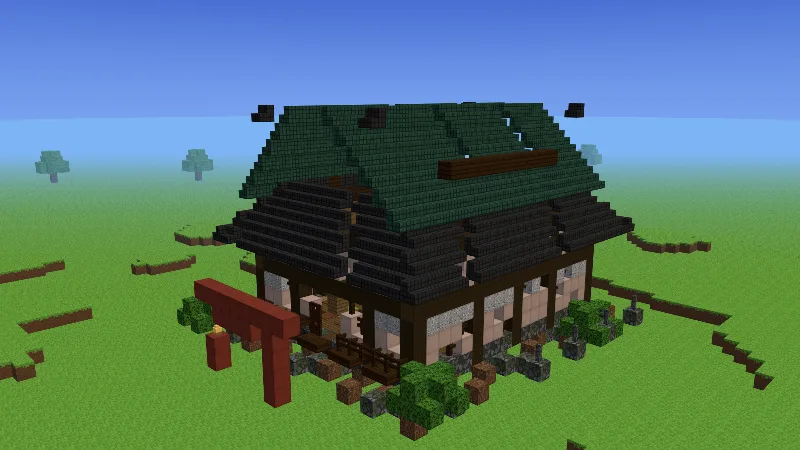 Japanese haunted house, an AI-generated Minecraft build