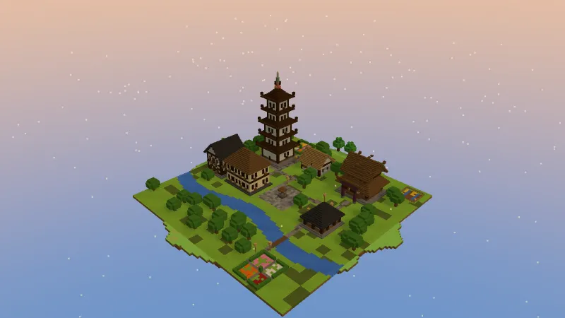 Japanisches Dorf, ein Minecraft-Bauwerk, mit KI gebaut