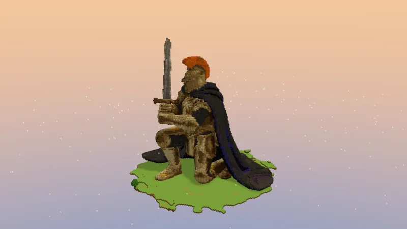 Kneeling knight, an AI-generated Minecraft build