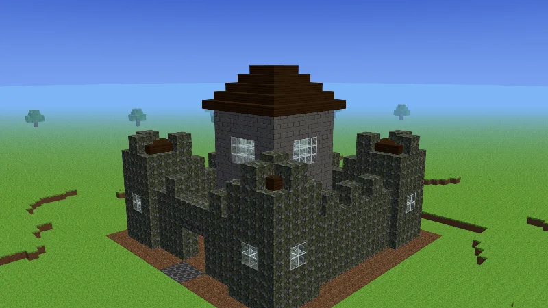 Mossy castle keep, an AI-generated Minecraft build