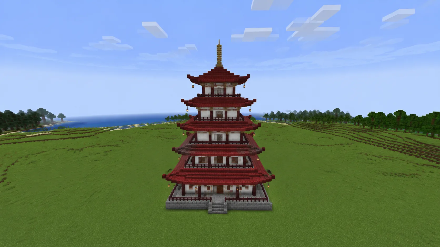 Five-storey pagoda, an AI-generated Minecraft build