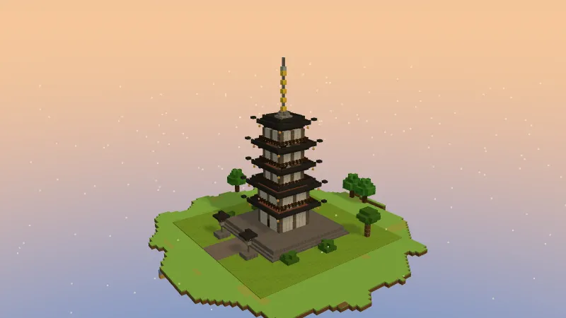 Japanese pagoda, an AI-generated Minecraft build