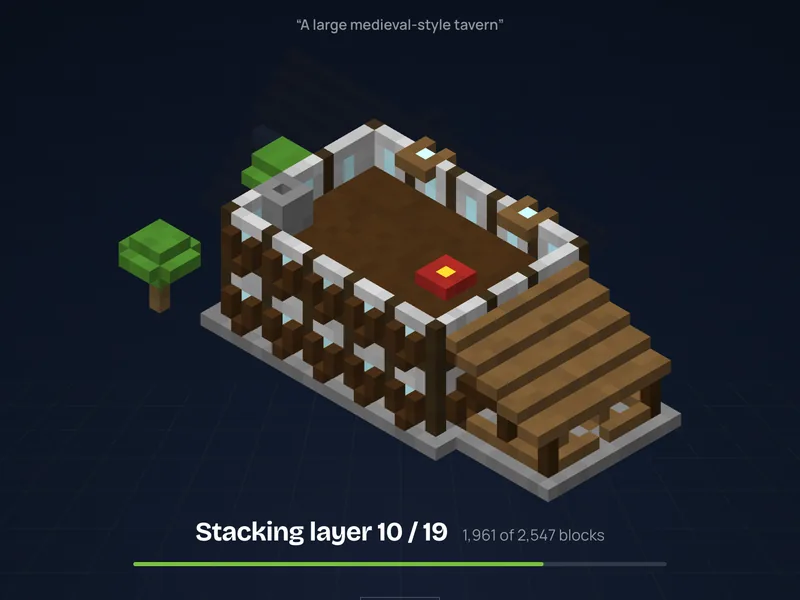 The tavern rising in 3D, stacking layer 10 of 19
