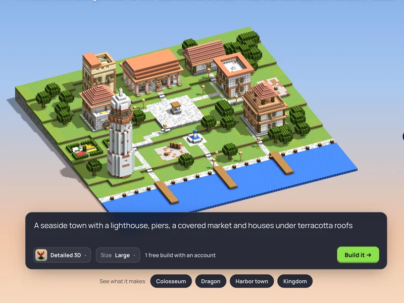 The prompt box with a seaside town described in it, the town rising behind it